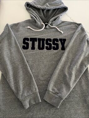 Stussy Gray Hoodie with Black Varsity Lettering small